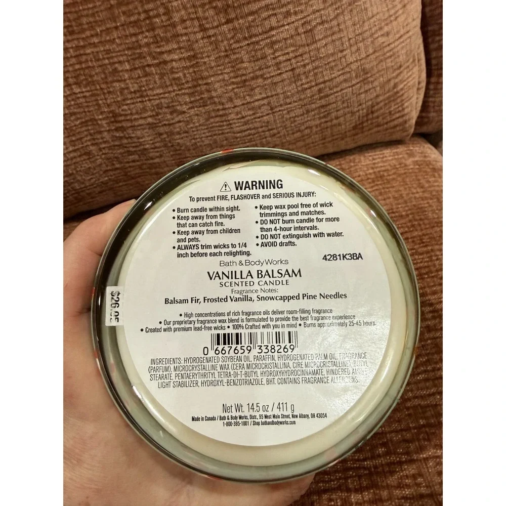 VANILLA‎ BALSAM Bath & Body Works 3 Wick Candle  14.5OZ  UNUSED Christmas